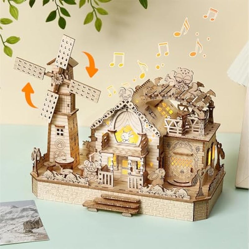 3D Wooden Puzzle for Adults, Animals Forest Party DIY Wooden Music Box with LED Light, Self-Assembly Mechanical House Building Kit Handicraft, Birthday Gift for Women Men, Home Decor, 174 pcs - Image 1